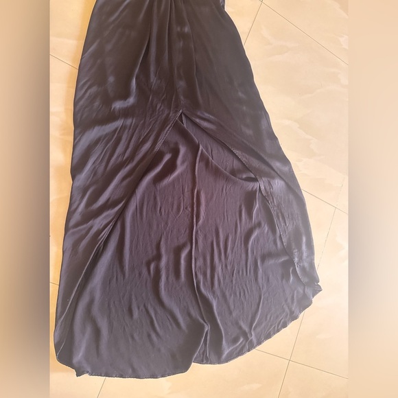 Zara Black Silky Dress Short Sleeve Maxi Asimetric Size M Chest Open And Skirt - Picture 6 of 16